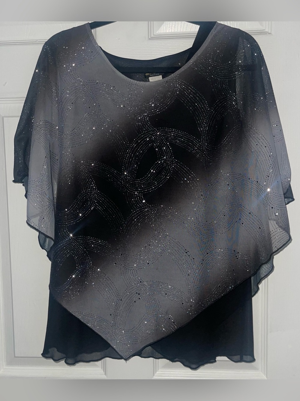 Vintage C.O.C Black and Grey Mesh Top with Silver Sequins